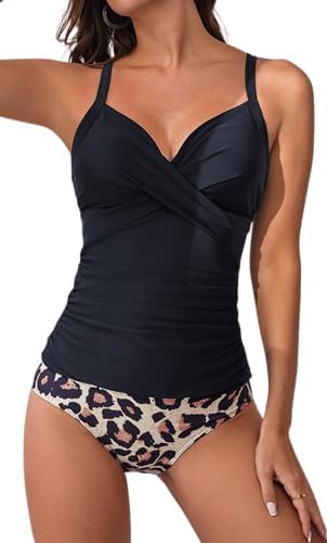 Image of B2prity Women's Tankini Swimsuits Tummy Control Ruched V Neck Bathing Suit
