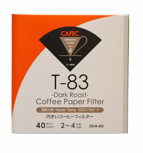 CAFEC Coffee Paper Filter by Roast Type - The World's 1st V60 02 style universal 2 to 4 cup Disposable Coffee Filter for Pour Over Dripper brewing - A Case of 40 Sheets | DC4-40W (Dark Roast (CUP 4))