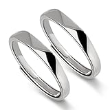Meissa 2Pcs Couple Bands Plain Minimalist Matching Promise Rings Sterling Silver Handmade Couple Rings for Men and Women Size Adjustable (Set of Two Rings)