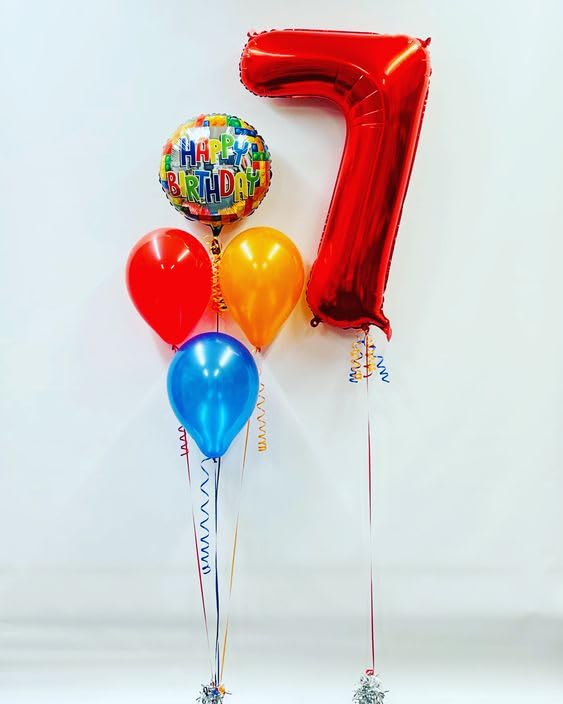Image of Red Number 7 Balloon 40 Inch, 7th Birthday Party Decorations, Giant 7 Foil Balloon for Party Supplies