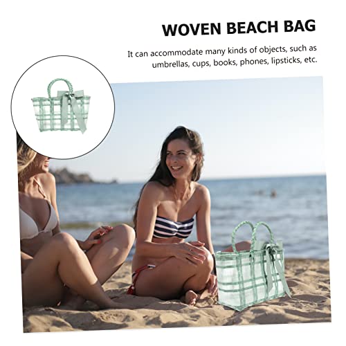 KESYOO Woven Beach Bag Transparent Plastic Capacity Tote for Summer Outdoor Activities for Travel and Household Storage Light Green4