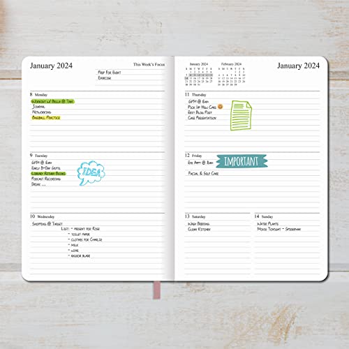 2023-2024 Academic Planner - Weekly And Monthly Planner, Holidays, Contacts And Notes Pages, Vegan Leather Cover, Elastic Closure, 5.5”X8.25”, Rose Gold #TOP1