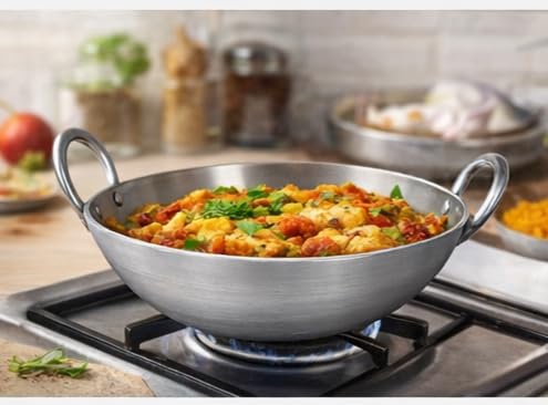 Image of Aluminium Kadhai 5 Litre | Extra Large Deep Fry Pan | Heavy Gauge Aluminum Kadai for Bulk Cooking