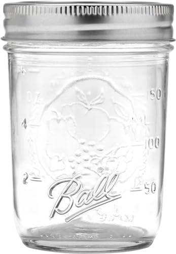 Ball Glass Mason Jar with Lids and Bands, Regular Mouth, Half Pint Size, 8 OZ (12 Pack)