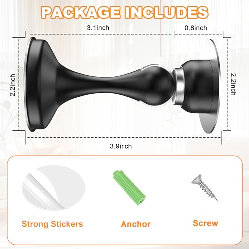 Image of Crosize Magnetic Door Stoppers 6 Pack, Stainless Steel Door Stops for Wall and Floor Mounting, Door Holder Keep Door Open, No Drilling Door Stop with 3D Adhesive Tapes, Black