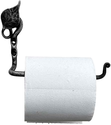 Miniatura 2 de Portarrollos de papel higiénico de hojas de metal forjado a mano de hierro forjado hecho a mano, moderno soporte de papel higiénico montado en la