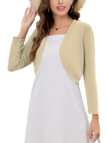 Image of Women's Long Sleeve Shrugs Lightweight Open Front Cropped Cardigan for Women S-2XL
