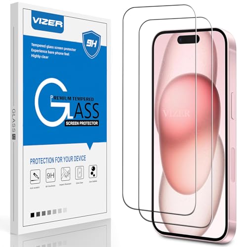 Image of vizer Military-Grade Tempered Glass Screen Protector for iPhone 15 (6.1 Inch) | 9H Hardness Gorilla Protection, HD Crystal Clear, Anti-Fingerprint, Bubble-Free Easy Installation