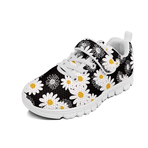 Boys Girls Shoes Kids Sneakers Athletic Running School Shoes for Little Kid/Big Kid Daisy Pattern（White Sole）