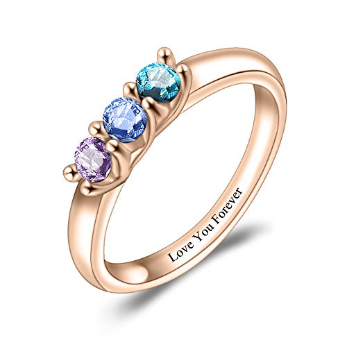 BAUMA AUTO Mothers Ring Personalized S925 Mothers Rings with 3 Simulated Birthstones for Grandmother Mother Meaningful Anniversary Rings for Women Wife