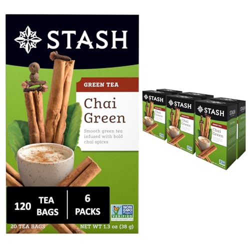 Stash Tea Chai Green Tea - Caffeinated, Non-GMO Project Verified Premium Tea with No Artificial Ingredients, 20 Count (Pack of 6) - 120 Bags Total