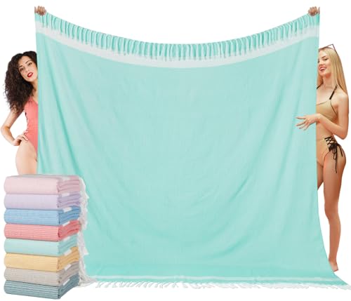Vikumond Oversized Turkish Beach Towel Blanket XXL Cotton Sandproof Towels Boho Woven Extra Large Big Sand Free Giant Throw Blankets Huge Quilt XL Picnic Camping Necessities Cloud for Adult Gifts