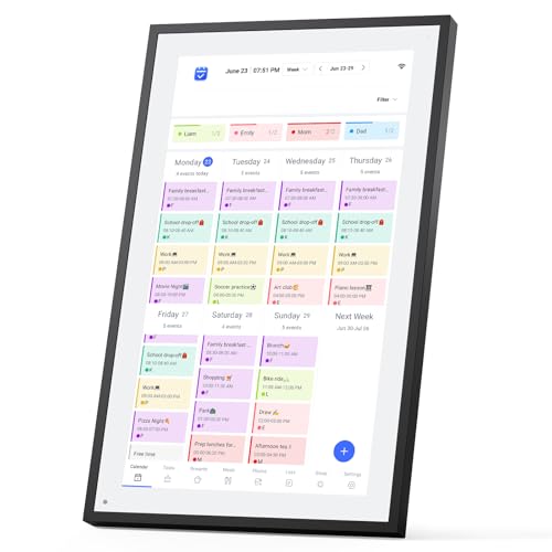 LOOFII 54,6 cm (21,5 Zoll) Smart-Digital-Kalender – 1920 × 1080 Full HD Touchscreen Familienplaner & Kalender mit Aufgabendiagramm & Mahlzeitenplaner, Wandmontage (Schwarzweiß)
