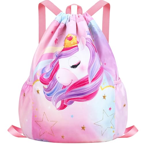 Drawstring Backpack for Kids - Girls Dance Bag,Sport Gym Beach Swim Travel Daypack