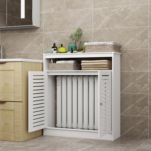 Cubierta para radiador de madera blanca y mueble de suelo con rejilla elegante 2
