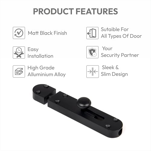 Image of 3 Pieces Baby Latch for Bathroom /Matt Black Latch Lock for Main Door /Door Lock Latch for Home /Bedroom /Office & Door Stopper (Matt Black, Pack of 3)