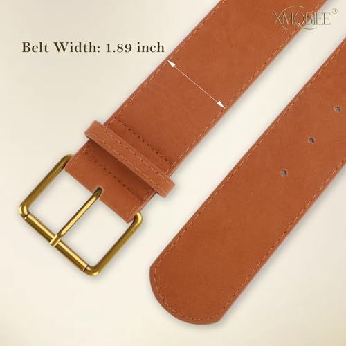Women Wide Chunky Belts for Jeans Pants Dresses, Thick Black Brown Leather with Gold Silver Buckle3