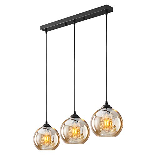 H.W.S Lampada A Sospensione In Vetro Cristallo Lampadario Moderno Sfera Design Creativo Regolabile Altezza Decorazione Interna Soggiorno Apparecchio (amber, 3 flamming long)