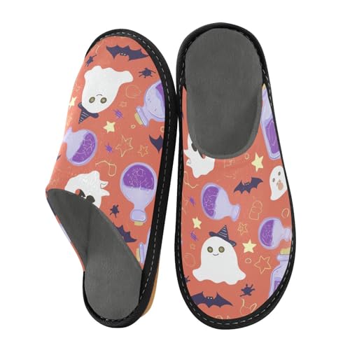 JUNZAN Halloween Ghosts Red Memory Foam Slippers for Women Men House Slippers for Bedroom Indoor