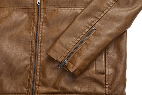 Image of WULFUL Men's Stand Collar Leather Jacket Motorcycle Lightweight Faux Leather Outwear