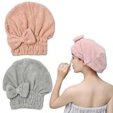 M-bestl Microfiber Hair Towel, Hair Towel Cap,Absorbent Hair Turban Towel,Hair Drying Towel to Dry Curly or Straight Short Hair Quickly(Pink&Gray)