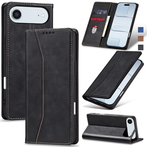 Image of Jasonyu Flip Wallet Case for iPhone 17 Air,Leather Magnetic Folio Cover with Card Holder,Kickstand - TPU Shockproof Durable Protective Phone Case,Black
