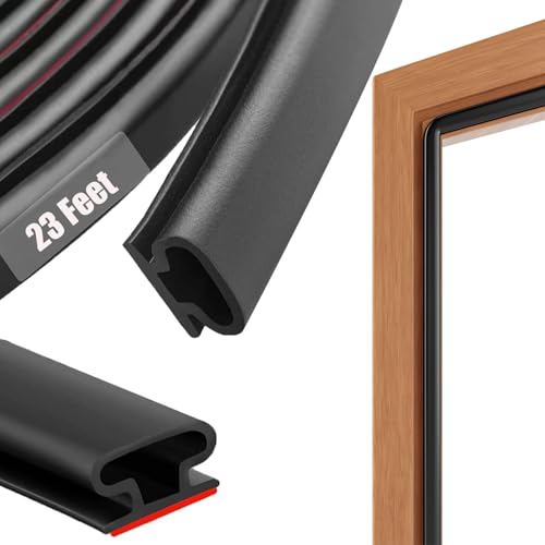 Black Rubber Weather Stripping Door Seal Strip, D Shape Door Weather Seal Strip, Self-Adhesive Soundproofing Frame Insulation Tape for Doors Frame/Window Seal,Blocks Cold Drafts Noise