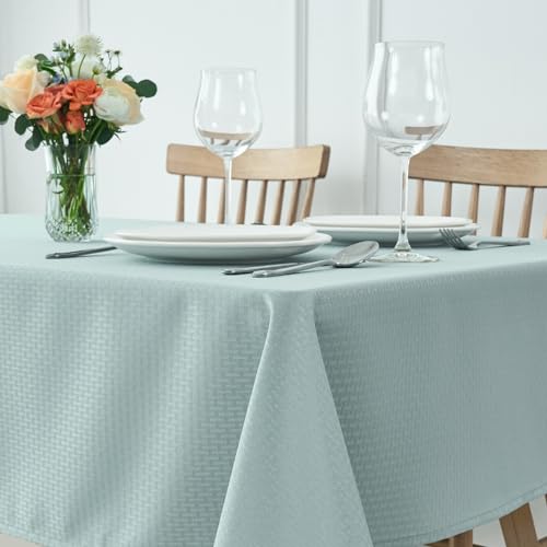 Image of maxmill Rectangle Tablecloth Weaved Texture Design Water Resistant Wrinkle Free Spill-Proof, Soft Table Cloth for Dining Room Decoration, Banquet Parties Holiday Dinner, 52 x 84 Inch Dusty Blue