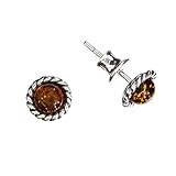 Steine: Baltischer Bernstein Ohrringe mit Bernstein von Artisana-Schmuck, kleine runde Ohrstecker 925/000 Sterling Silber