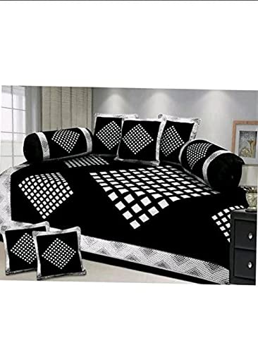Excell loomtex Presents Attractive Diamond Theme Diwan Set which Contains 1 bedsheet, 2 bolsters, 5 Cushion Cover-image-43
