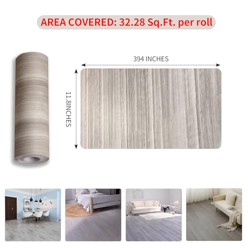 Peel and Stick Vinyl Flooring Roll - 11.8"x394" (32.29 Sq Ft) - Long Continuous Roll Reduces Seams | Waterproof & Non-Slip | for Kitchen, Bathroom, Rentals - Easy DIY