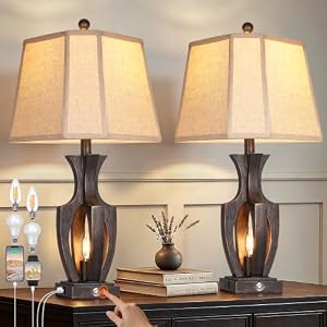 ROTTOGOON 26″ Farmhouse Table Lamps Set of 2, 3-Way Touch Dimmable Nightstand Lamp with USB A+C Charging Port, Vintage Bedside Lamps with Dual Light Sources for Bedroom Nightstand End Table (Bronze)