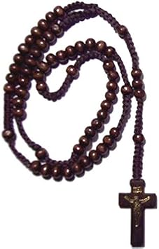Set of 12 Long Brown Wood Rosary NecklacesNecklaces with Jesus Imprint Cross
