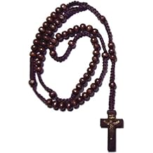 Set of 12 Long Brown Wood Rosary NecklacesNecklaces with Jesus Imprint Cross