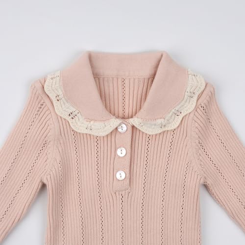 HOOLCHEAN Baby Girls Knitted Ruffled Bodysuit Infant Spring Autumn Long Sleeve Lapel Romper3