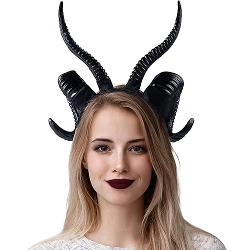 Spooktacular Creations Halloween Black Devil Horns Headband, Devil Horn Headpiece cosplay Costume for Halloween Accessories, Party Dress up Headgear