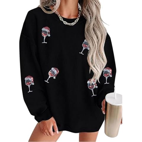 Merry Christmas Sweatshirt Women Christmas Sequin Tops Hoodie Christmas Party Pullover with Pockets Black Cover