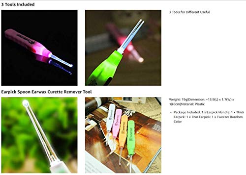 Image of JOYUS LED Earwax Cleaner Spoon, Safe Ear Wax Removal LED Light Cleaning Tool, With 2 Curette Store Extra Extensions Spoons, for Kids and Adults, Random Color, 1 Set