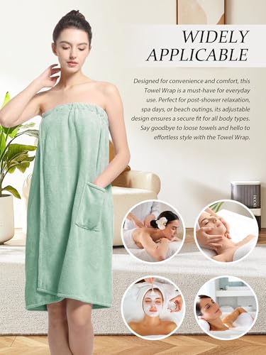 Women'S Soft Wrap Towel Full Length，Bath Robe After Shower Female Plush Long，Spa Bathrobes Lightweight With Pockets (US, Alpha, One Size, Regular, Regular, Vert)4