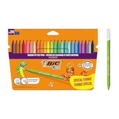 BIC Kids  Kid Couleur  Rotuladores Lavables para Niños Ideales para Material Escolar  Punta Media Resistente  Colores Brillantes e intensos  Caja de 24 uds