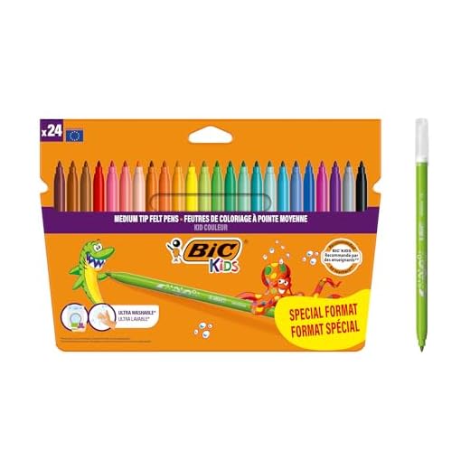 BIC Kids Rotuladores Lavables para Niños, Óptimo para material escolar y de oficina,Kid Couleur, Punta Media, Colores Llamativos, Caja de 24 Rotuladores