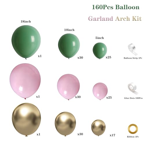 Spring Balloon Garland Arch Kit 160Pcs Sage Green Pink and Gold Latex Balloons for Baby in Bloom Baby Shower Bridal Shower Wedding Jungle Safari Woodland Birthday Party Decorations — view 2