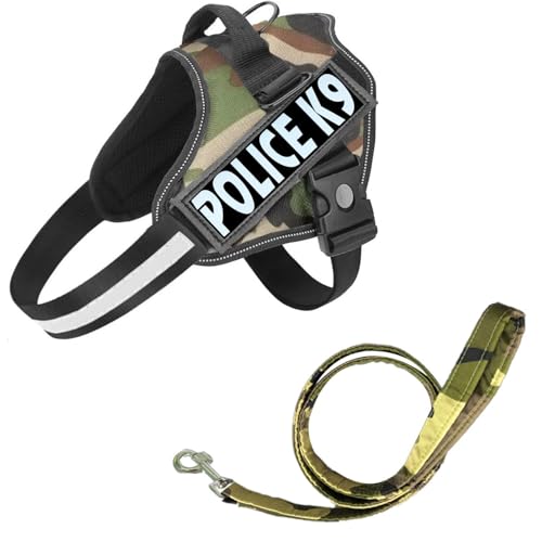Image of Berlin's Police K9 Dog Harness with Leash, Dog Vest with Handle, Reflective Adjustable No-Pull Harness for Dogs Heavy Duty Nylon, for Training, Patrol, Hiking (Army Green, XL (36Kg Above))