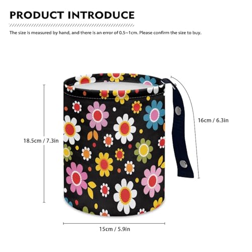 Image of Colorful Hippie Flowers Car Trash Can Collapsible Car Waste Basket Container Waterproof Auto Storage Box Travel Accessories