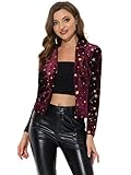 Allegra K Women's 1 Button Velvet Blazer Lapel Business Office Christmas Crop Suit Jacket Medium Burgundy-Star