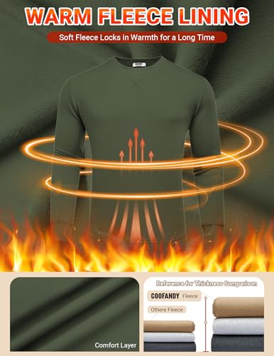 COOFANDY Men Casual Crewneck Pullover Long Sleeve Fleece Sweatshirts Fall Heavyweight Pullovers Cotton Workout Sweatshirt Army Green
