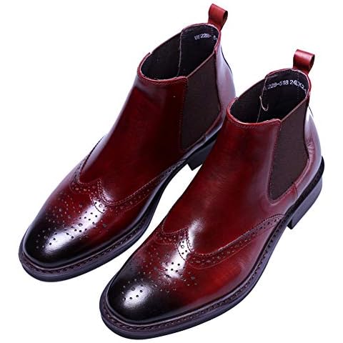 Santimon Ankle Boots for Men Fashion Chelsea Brogue Wing Tip Leather Black Red 12 M US Cover