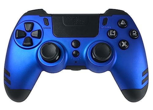 Steelplay Slimpack - Manette sans Fil 2,4 GHz, Compatible PS4/PS3/PC, Double Retour de Vibration, 4 palettes arrière programmables, Ergonomique et Confortable - Bleu