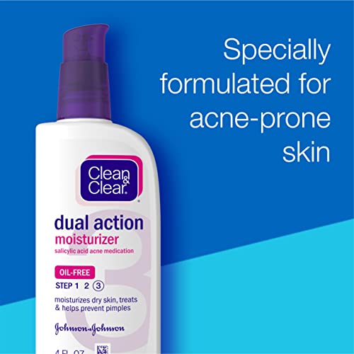 Clean & Clear Essentials Dual Action Facial Moisturizer, 0.5% Salicylic Acid Acne Medication To Moisturize Dry Skin, Treat Acne & Help Prevent Pimples, Oil Free For Acne-Prone Skin, 4 Oz (Pack Of 3) #TOP1