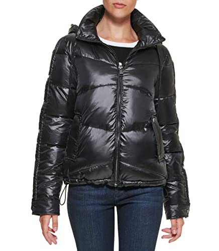 Karl Lagerfeld Paris Women's Short Puffer, HIGH Shine Black, Large - Main Image